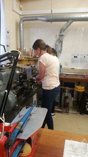 Sophie and Cass on the lathe 350